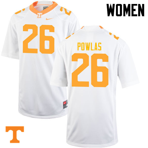 Women #26 Ben Powlas Tennessee Volunteers College Football Jerseys-White - Click Image to Close